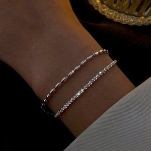 925 Sterling Silver Double Layer Bracelet Engagement Wedding Women Fine Jewelry